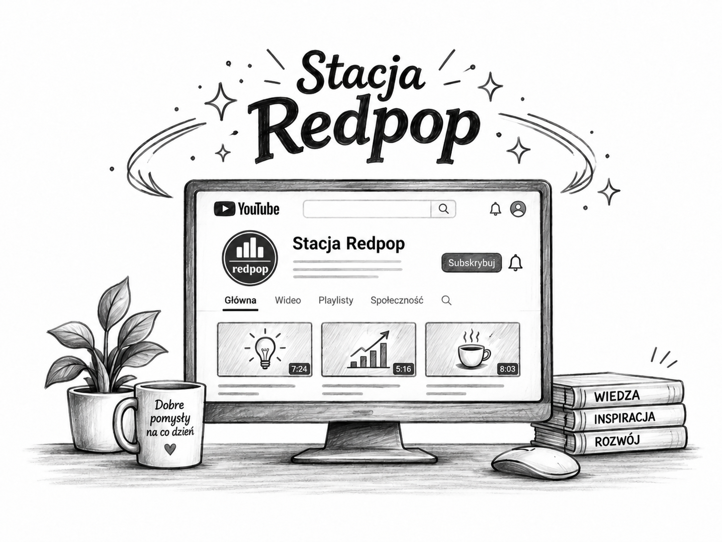 Redpop Helpdesk - pogotowie księgowe. Ilustracja Redpop Helpdesk: księgowa siedzi przy biurku z laptopem Redpop, telefon dzwoni, symbol wsparcia księgowego.    